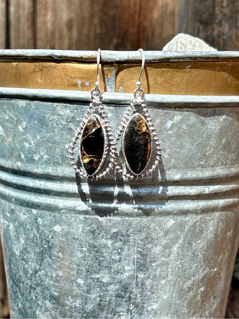 NEW! Black Copper Turquoise Earrings - Picture 4 of 13